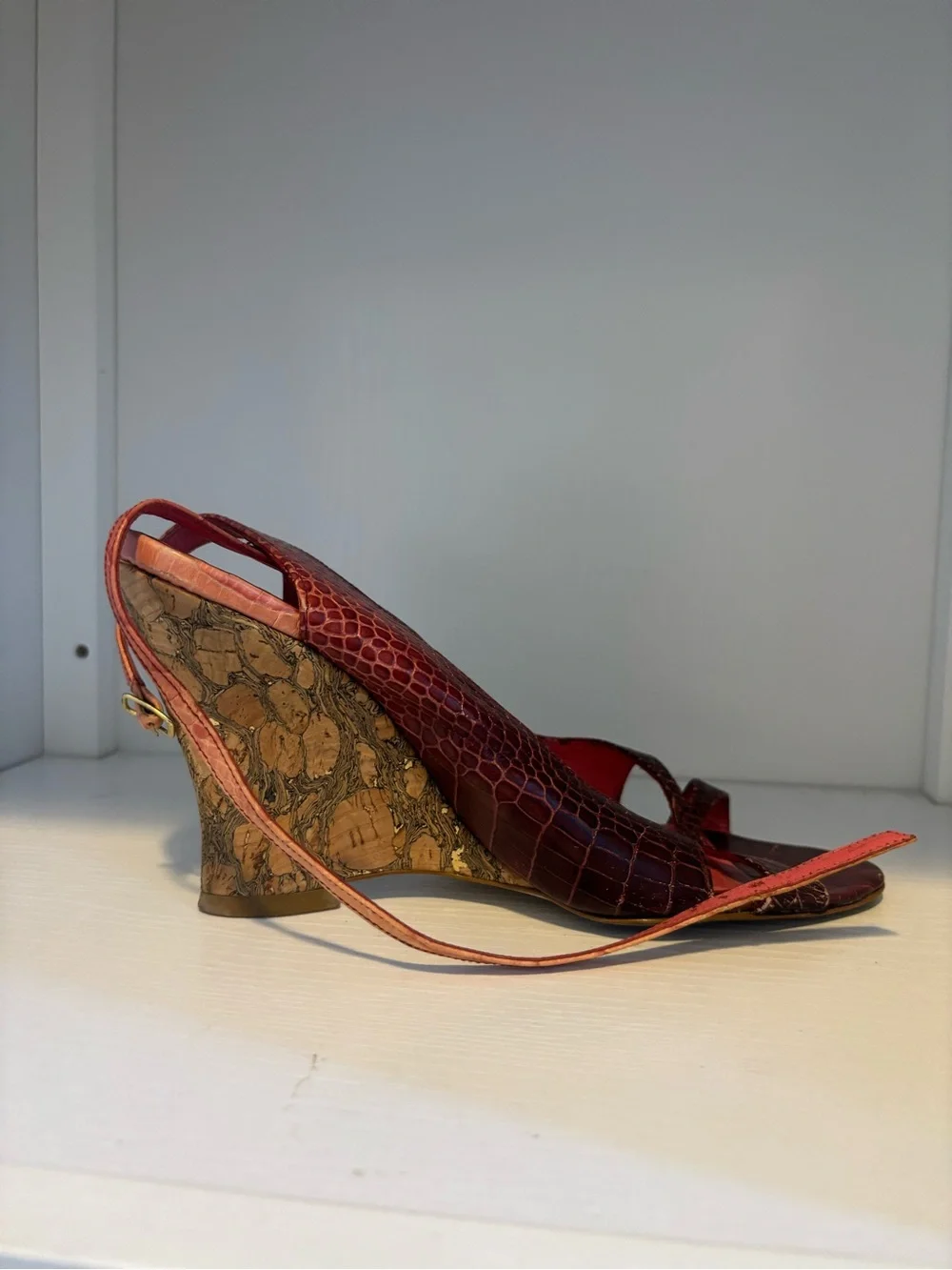 Zara Burgundy Croc-Embossed Strappy Heels